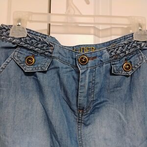 Denim Mini Skirt with Braided Waistband - Light Blue